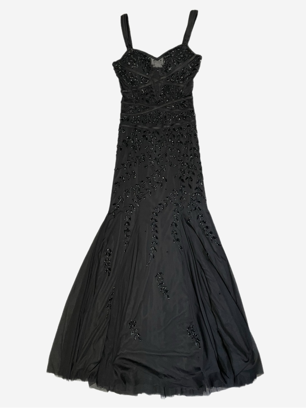 Cache black floral beaded sheer mesh paneled mermaid ball gown dark fairy XS - Picture 11 of 14